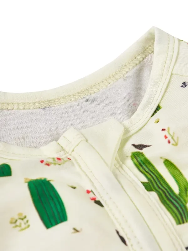 LULUKAKA Baby Girls' Cactus Print Romper, Polyester Knit Fabric, Casual Style, Slight Stretch, All-Season Floral Pattern, Regular Fit, with Zipper for 0-12 Months, for Outdoor - Image 2