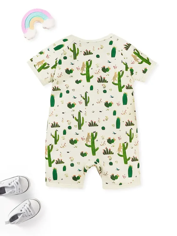 LULUKAKA Baby Girls' Cactus Print Romper, Polyester Knit Fabric, Casual Style, Slight Stretch, All-Season Floral Pattern, Regular Fit, with Zipper for 0-12 Months, for Outdoor - Image 5